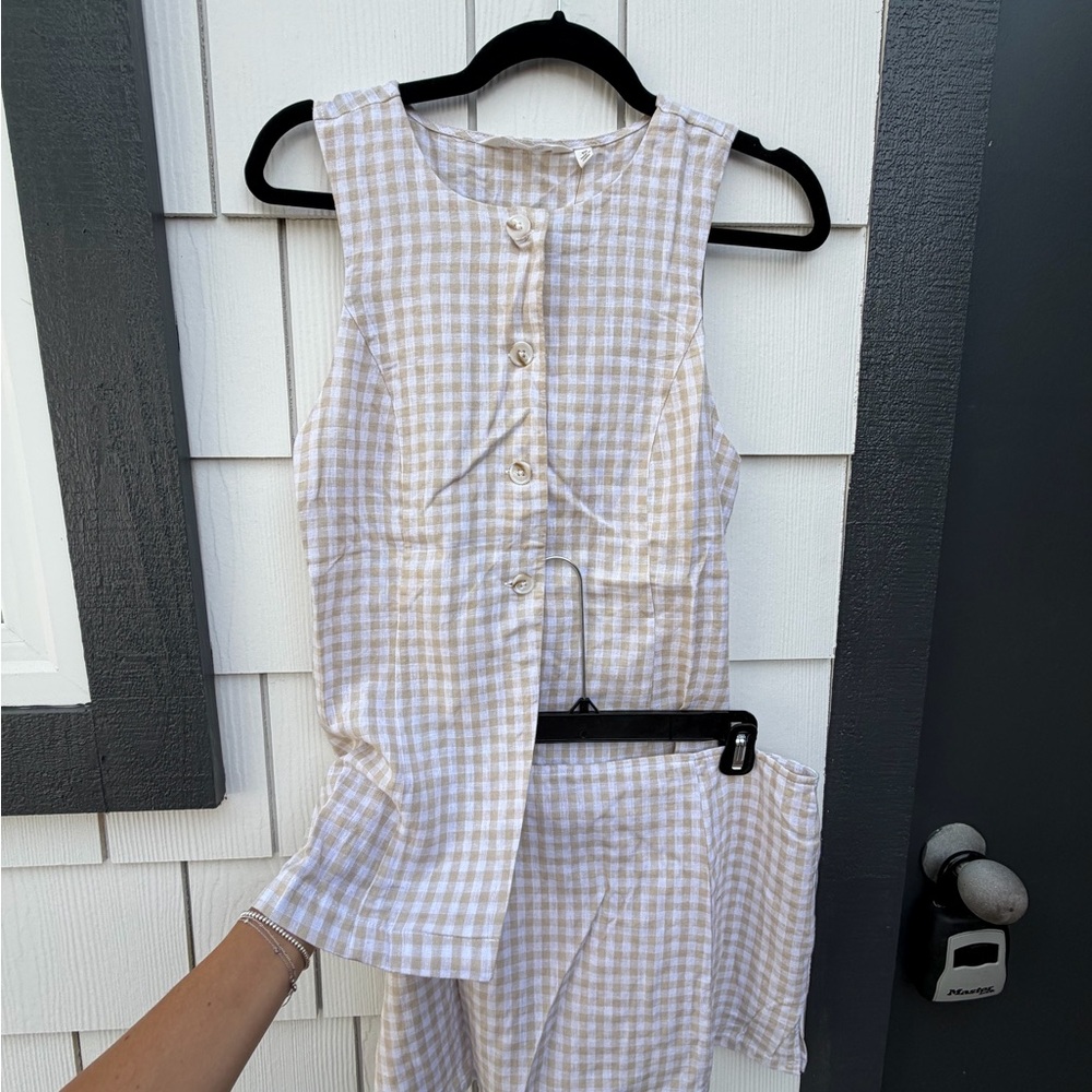 Glassons Beige and White Gingham Vest and Skirt Set
